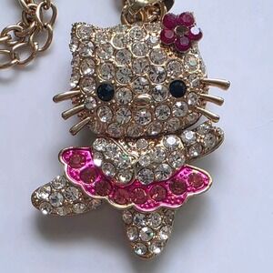 Hello Kitty Gold Tone Rhinestone Crystal Pendant Necklace Charm Jewelry‎
